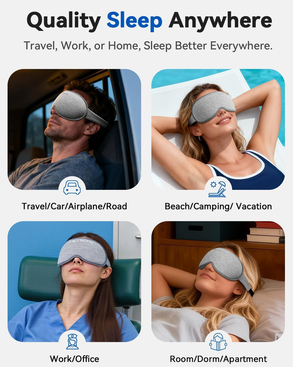 Weighted Eye Mask for Sleeping - Blackout Sleep Mask for Women Men,  Lash Extension Eye Covers, Memory Foam, 3D Contoured, Airplane Travel Essentials, Blindfold for Meditation(Gray)