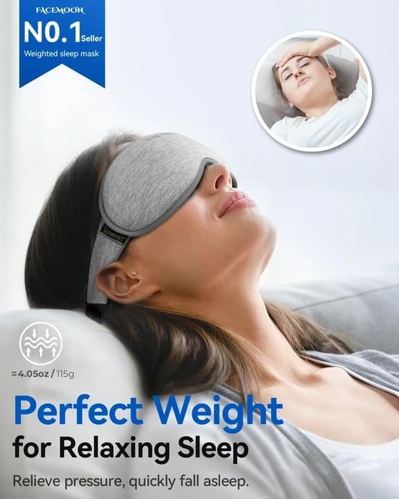 Weighted Eye Mask for Sleeping - Blackout Sleep Mask for Women Men,  Lash Extension Eye Covers, Memory Foam, 3D Contoured, Airplane Travel Essentials, Blindfold for Meditation(Gray)
